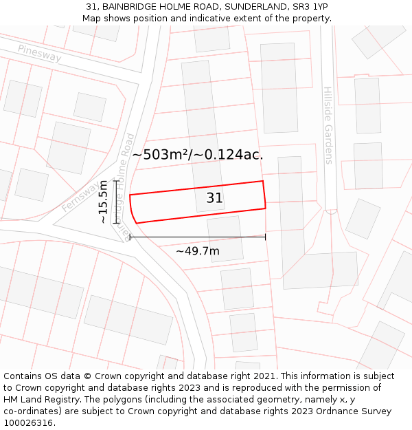 31, BAINBRIDGE HOLME ROAD, SUNDERLAND, SR3 1YP: Plot and title map