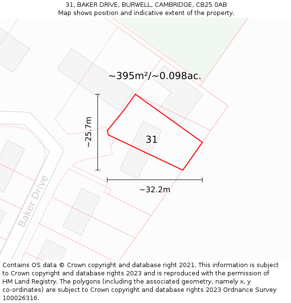 31, BAKER DRIVE, BURWELL, CAMBRIDGE, CB25 0AB: Plot and title map