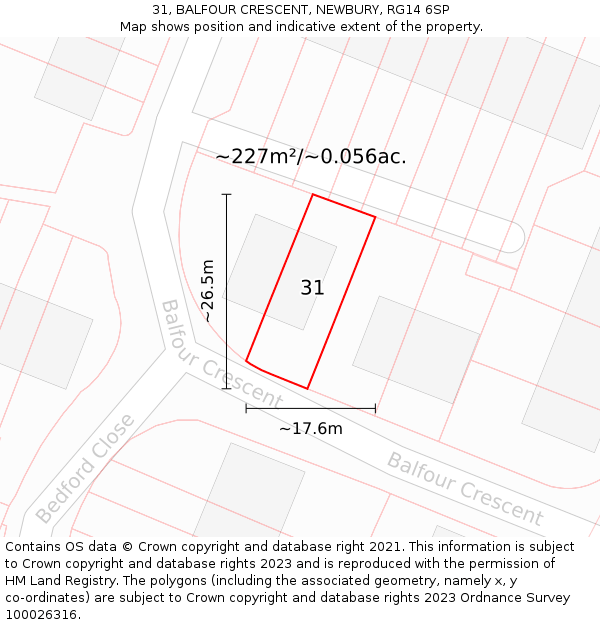 31, BALFOUR CRESCENT, NEWBURY, RG14 6SP: Plot and title map