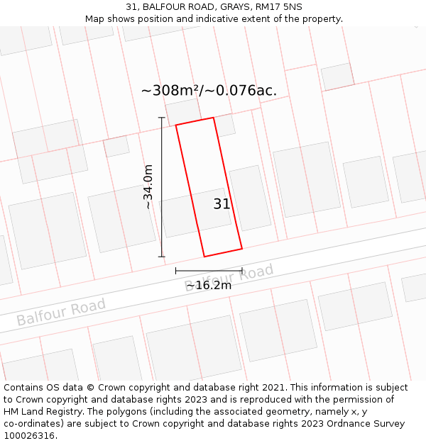 31, BALFOUR ROAD, GRAYS, RM17 5NS: Plot and title map