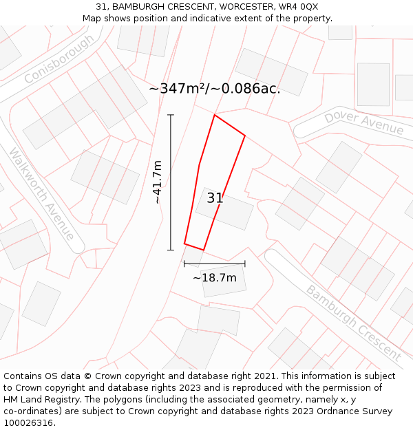 31, BAMBURGH CRESCENT, WORCESTER, WR4 0QX: Plot and title map