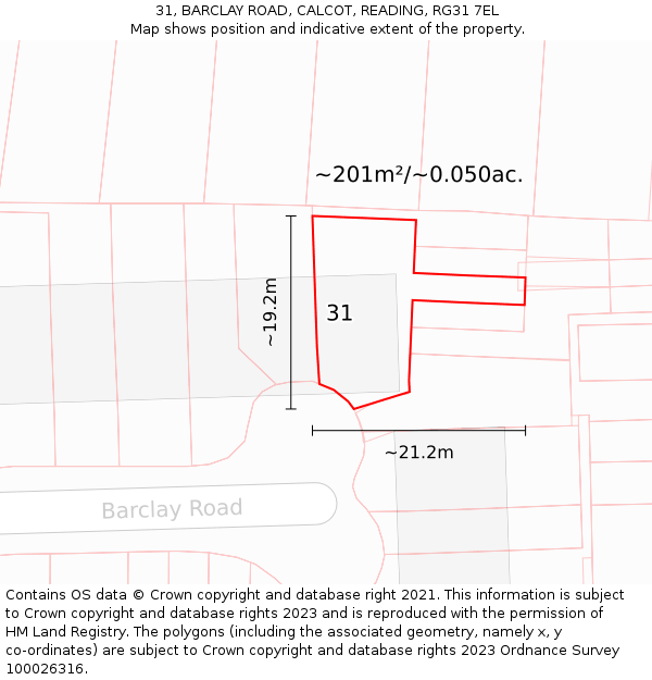 31, BARCLAY ROAD, CALCOT, READING, RG31 7EL: Plot and title map