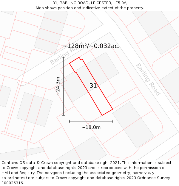 31, BARLING ROAD, LEICESTER, LE5 0AJ: Plot and title map