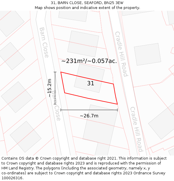 31, BARN CLOSE, SEAFORD, BN25 3EW: Plot and title map