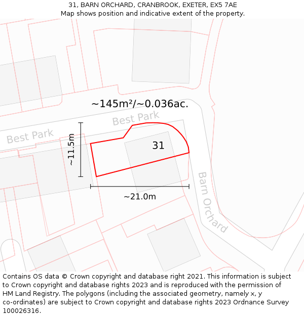 31, BARN ORCHARD, CRANBROOK, EXETER, EX5 7AE: Plot and title map