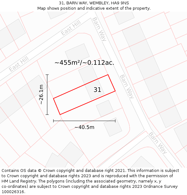 31, BARN WAY, WEMBLEY, HA9 9NS: Plot and title map