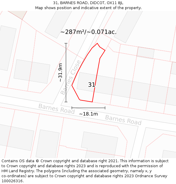 31, BARNES ROAD, DIDCOT, OX11 8JL: Plot and title map