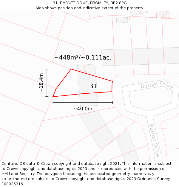 31, BARNET DRIVE, BROMLEY, BR2 8PG: Plot and title map