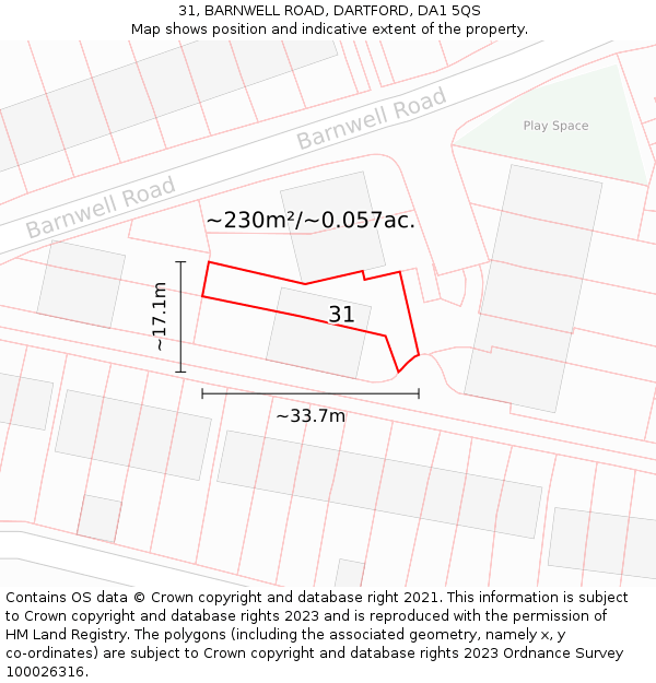 31, BARNWELL ROAD, DARTFORD, DA1 5QS: Plot and title map