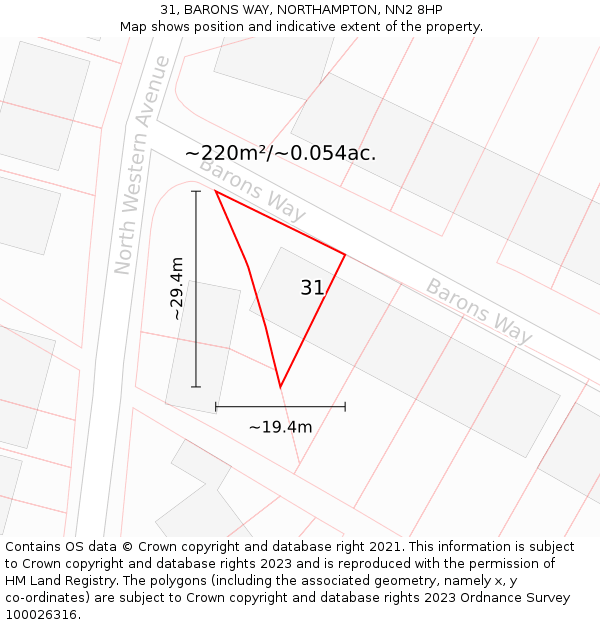 31, BARONS WAY, NORTHAMPTON, NN2 8HP: Plot and title map