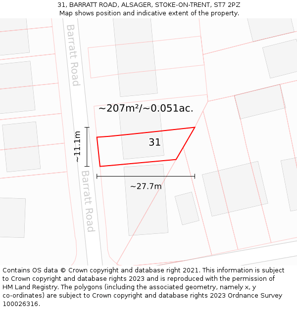 31, BARRATT ROAD, ALSAGER, STOKE-ON-TRENT, ST7 2PZ: Plot and title map