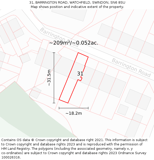 31, BARRINGTON ROAD, WATCHFIELD, SWINDON, SN6 8SU: Plot and title map