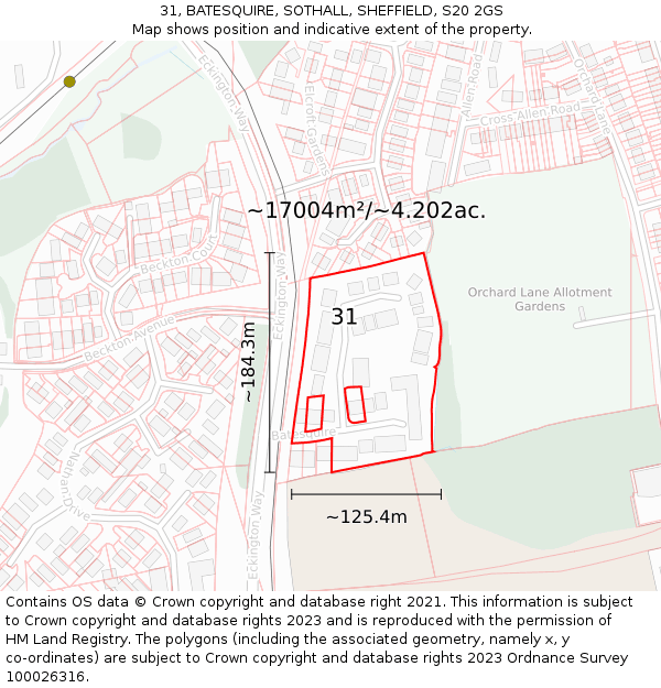 31, BATESQUIRE, SOTHALL, SHEFFIELD, S20 2GS: Plot and title map