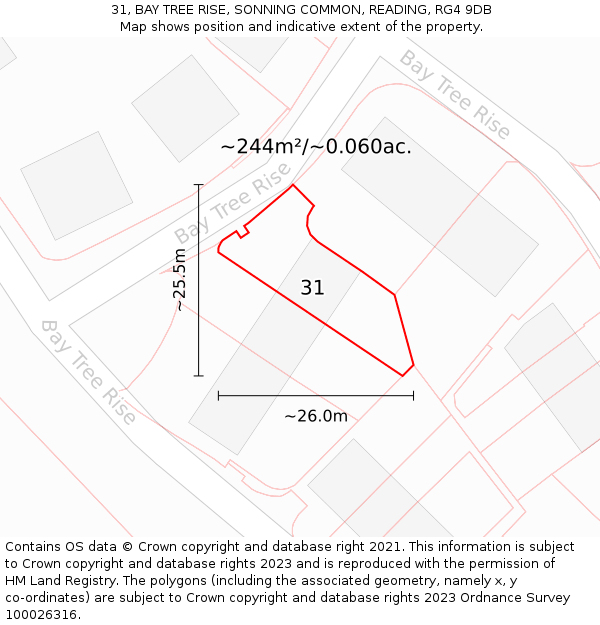 31, BAY TREE RISE, SONNING COMMON, READING, RG4 9DB: Plot and title map