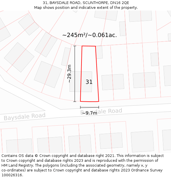 31, BAYSDALE ROAD, SCUNTHORPE, DN16 2QE: Plot and title map
