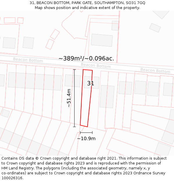 31, BEACON BOTTOM, PARK GATE, SOUTHAMPTON, SO31 7GQ: Plot and title map