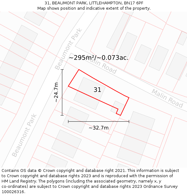 31, BEAUMONT PARK, LITTLEHAMPTON, BN17 6PF: Plot and title map