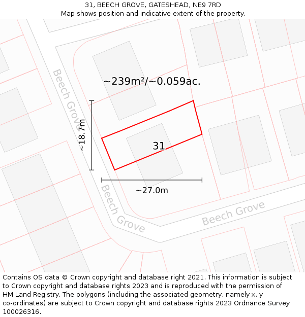 31, BEECH GROVE, GATESHEAD, NE9 7RD: Plot and title map