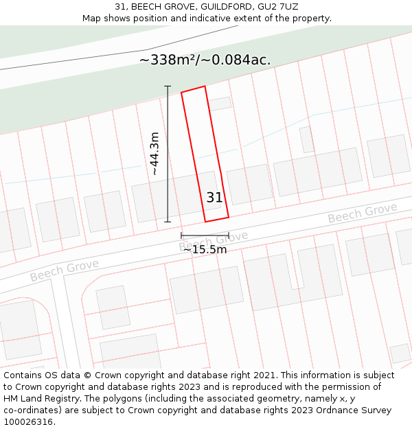 31, BEECH GROVE, GUILDFORD, GU2 7UZ: Plot and title map