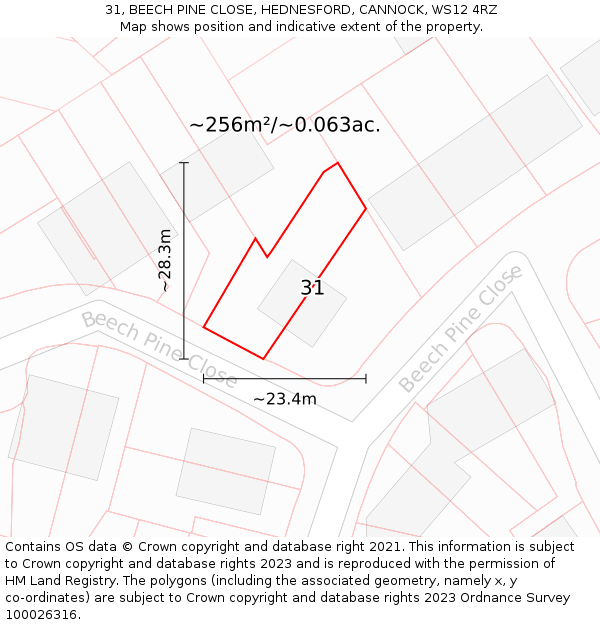 31, BEECH PINE CLOSE, HEDNESFORD, CANNOCK, WS12 4RZ: Plot and title map