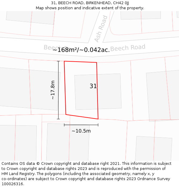 31, BEECH ROAD, BIRKENHEAD, CH42 0JJ: Plot and title map