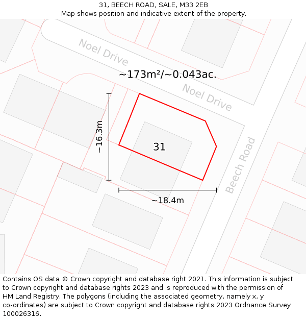 31, BEECH ROAD, SALE, M33 2EB: Plot and title map