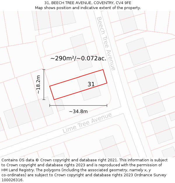 31, BEECH TREE AVENUE, COVENTRY, CV4 9FE: Plot and title map