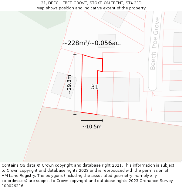 31, BEECH TREE GROVE, STOKE-ON-TRENT, ST4 3FD: Plot and title map