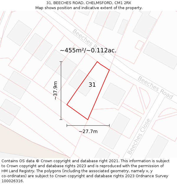 31, BEECHES ROAD, CHELMSFORD, CM1 2RX: Plot and title map
