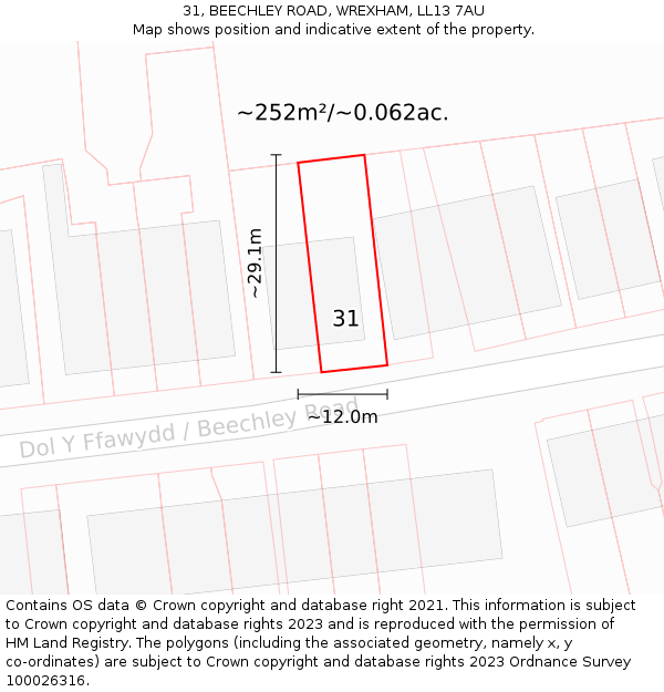 31, BEECHLEY ROAD, WREXHAM, LL13 7AU: Plot and title map