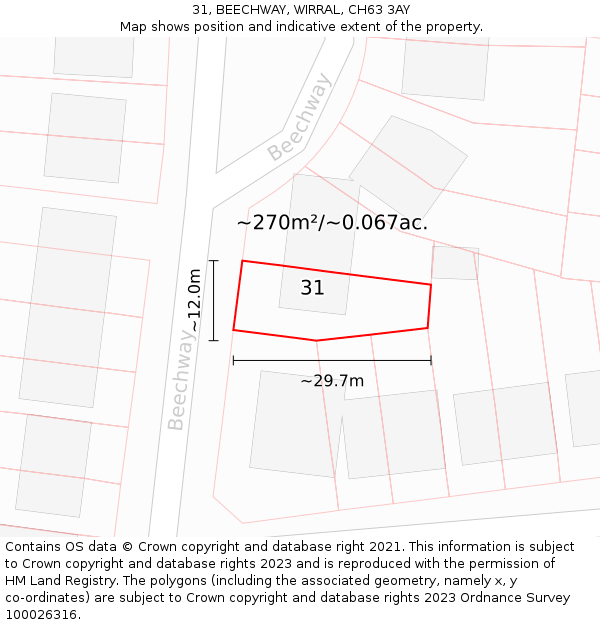 31, BEECHWAY, WIRRAL, CH63 3AY: Plot and title map