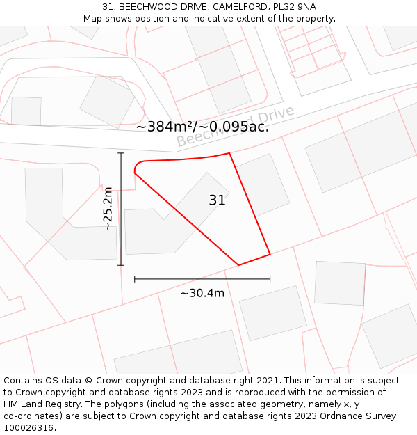 31, BEECHWOOD DRIVE, CAMELFORD, PL32 9NA: Plot and title map