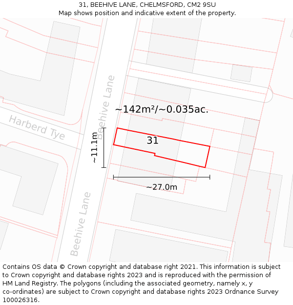 31, BEEHIVE LANE, CHELMSFORD, CM2 9SU: Plot and title map