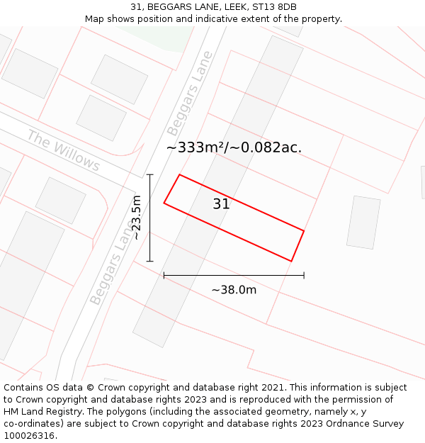 31, BEGGARS LANE, LEEK, ST13 8DB: Plot and title map