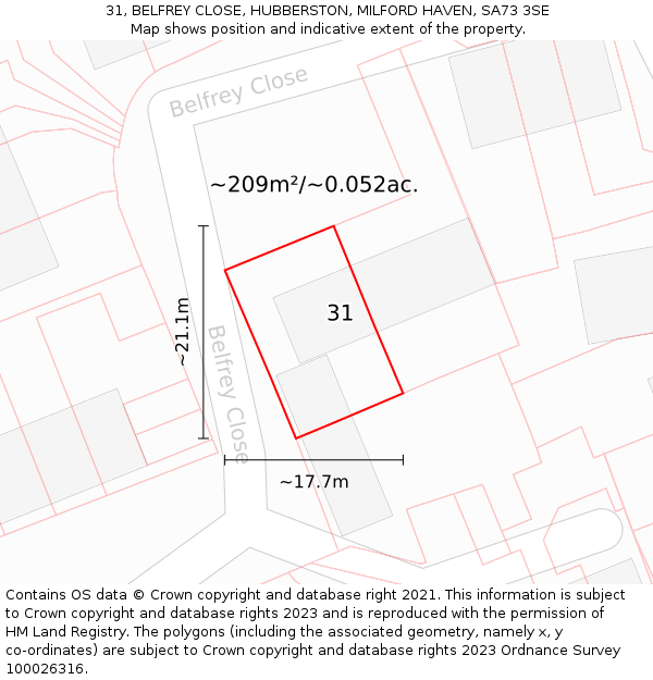 31, BELFREY CLOSE, HUBBERSTON, MILFORD HAVEN, SA73 3SE: Plot and title map