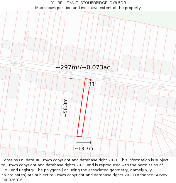 31, BELLE VUE, STOURBRIDGE, DY8 5DB: Plot and title map