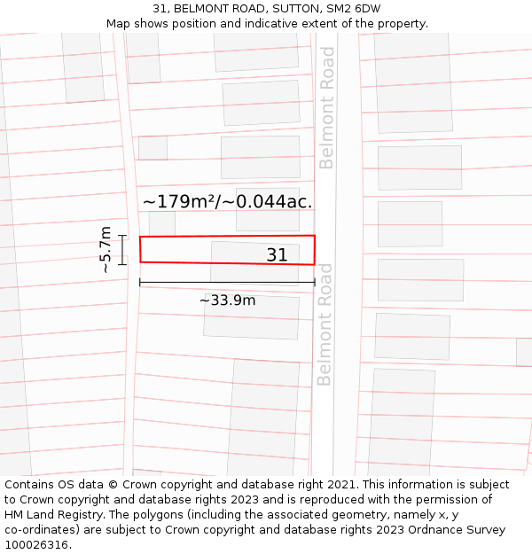 31, BELMONT ROAD, SUTTON, SM2 6DW: Plot and title map