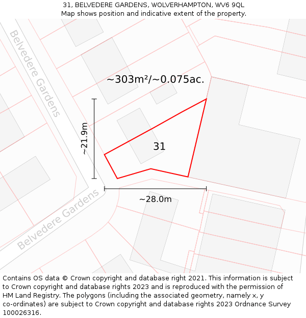 31, BELVEDERE GARDENS, WOLVERHAMPTON, WV6 9QL: Plot and title map