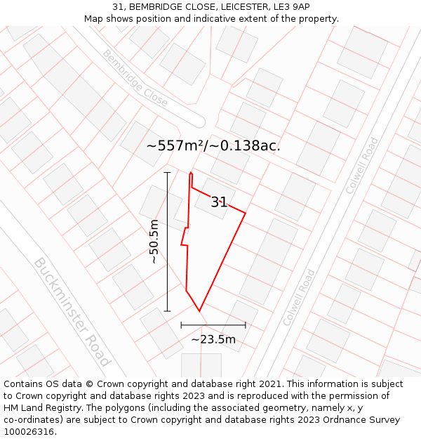 31, BEMBRIDGE CLOSE, LEICESTER, LE3 9AP: Plot and title map