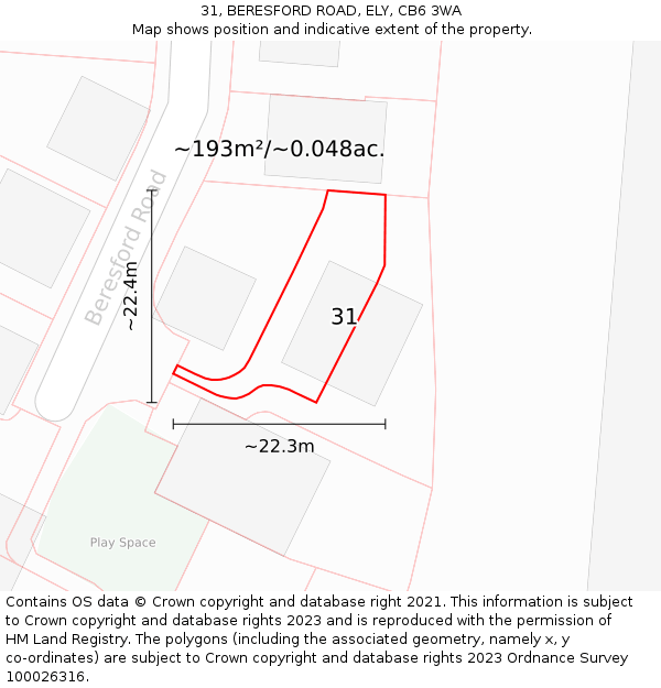 31, BERESFORD ROAD, ELY, CB6 3WA: Plot and title map