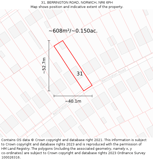 31, BERRINGTON ROAD, NORWICH, NR6 6PH: Plot and title map