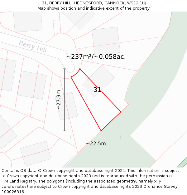 31, BERRY HILL, HEDNESFORD, CANNOCK, WS12 1UJ: Plot and title map