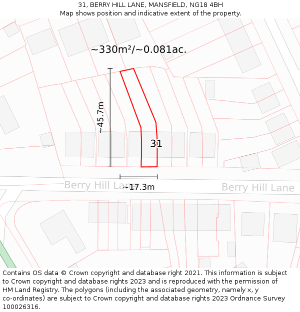 31, BERRY HILL LANE, MANSFIELD, NG18 4BH: Plot and title map