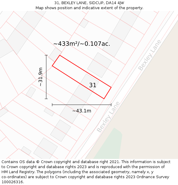 31, BEXLEY LANE, SIDCUP, DA14 4JW: Plot and title map