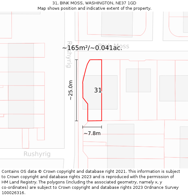 31, BINK MOSS, WASHINGTON, NE37 1GD: Plot and title map