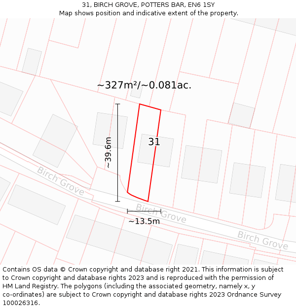 31, BIRCH GROVE, POTTERS BAR, EN6 1SY: Plot and title map