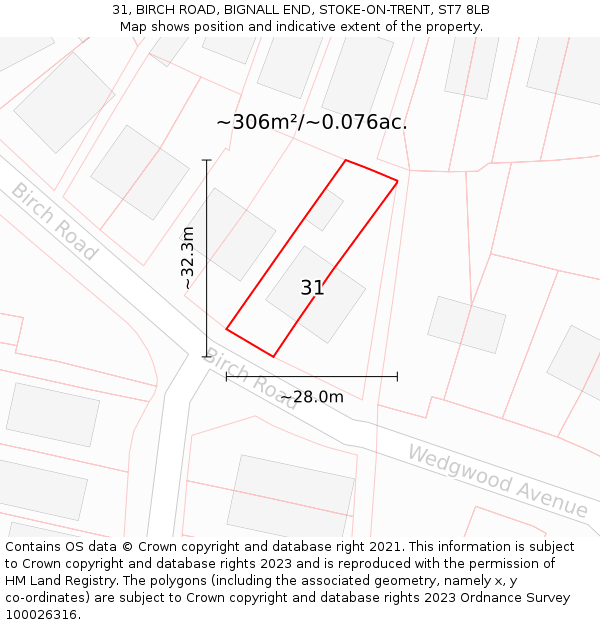 31, BIRCH ROAD, BIGNALL END, STOKE-ON-TRENT, ST7 8LB: Plot and title map