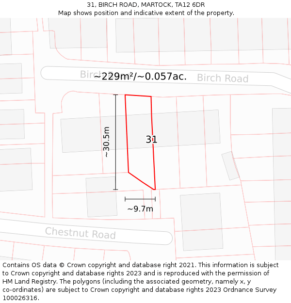 31, BIRCH ROAD, MARTOCK, TA12 6DR: Plot and title map
