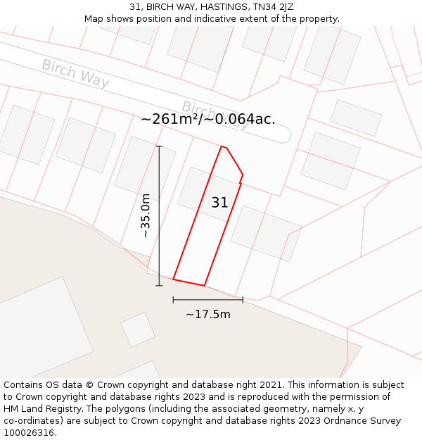 31, BIRCH WAY, HASTINGS, TN34 2JZ: Plot and title map