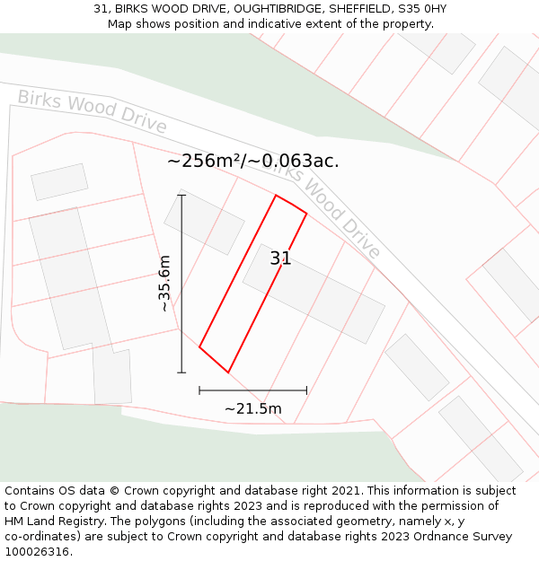 31, BIRKS WOOD DRIVE, OUGHTIBRIDGE, SHEFFIELD, S35 0HY: Plot and title map